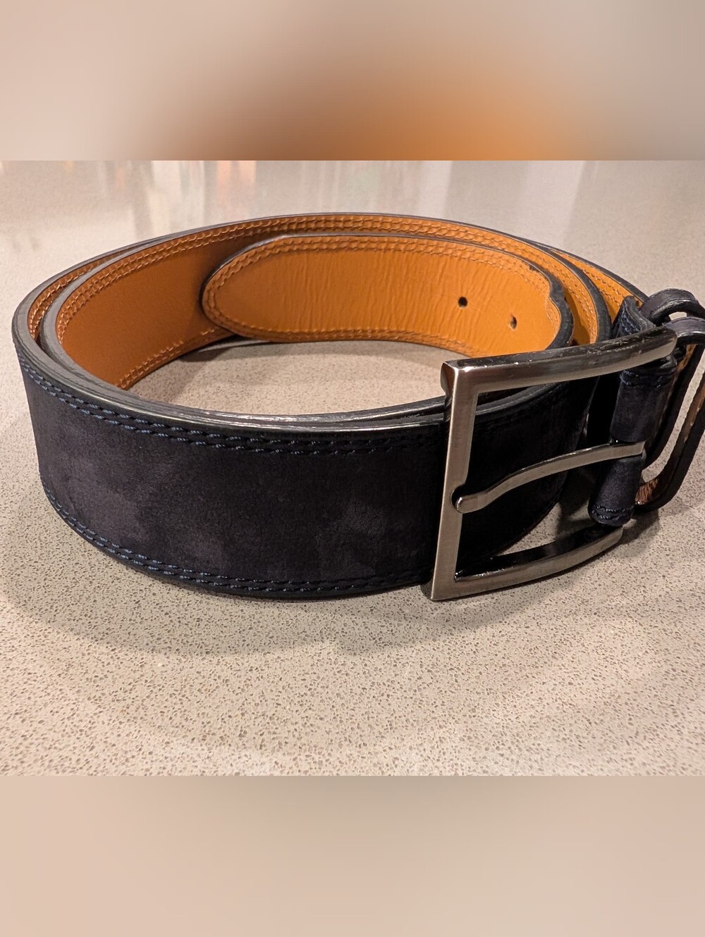 Magnanni Dark Blue Suede and Tan Leather Reversible Belt